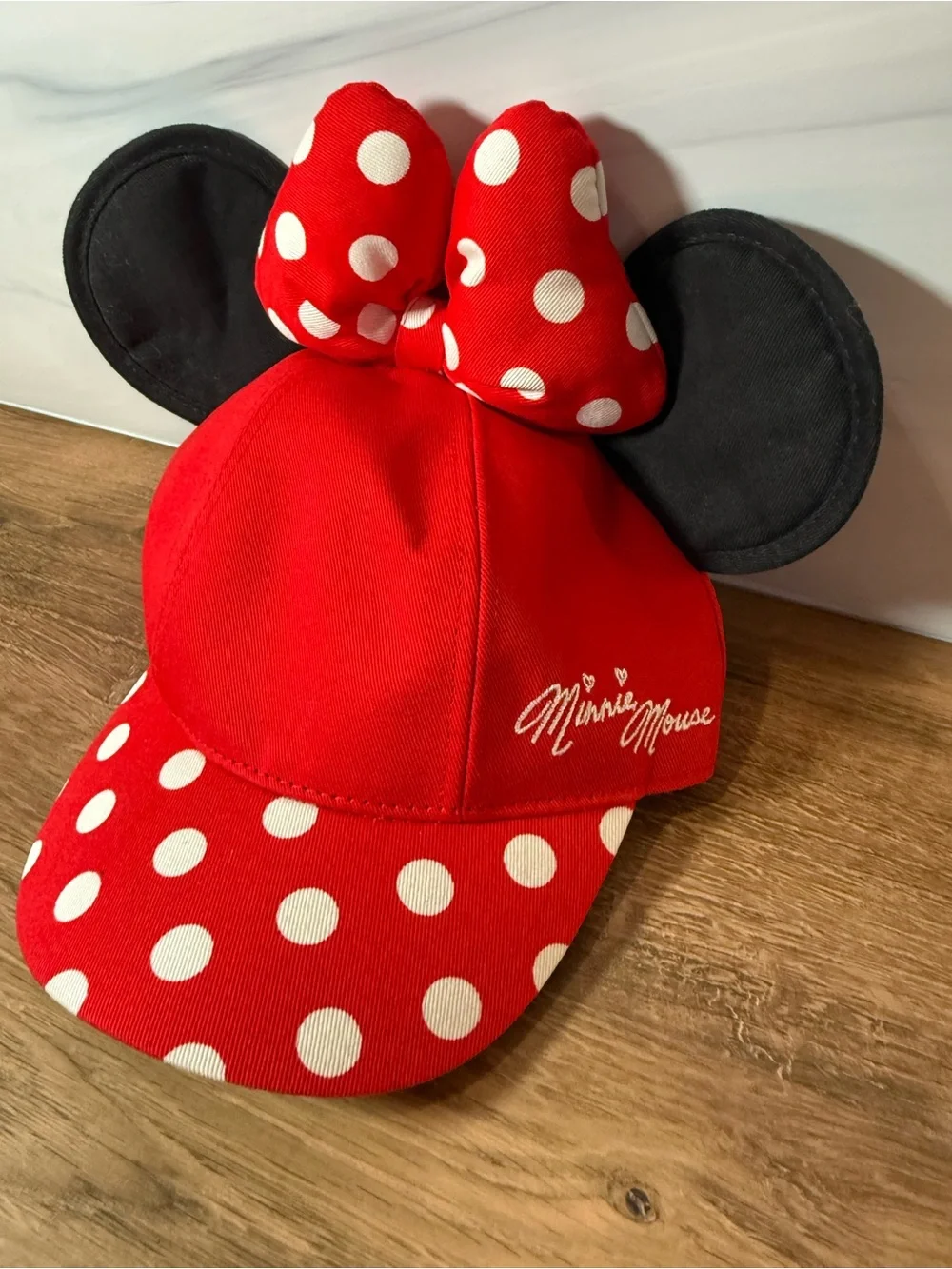 Disney Parks Minnie Mouse Youth Ear Baseball Cap Red Polka Dot Hat